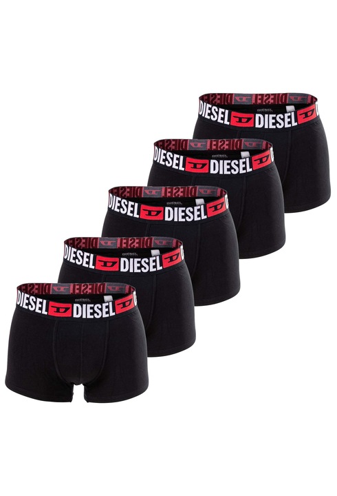 Diesel, Set de boxeri cu banda logo in talie - 5 perechi, Negru