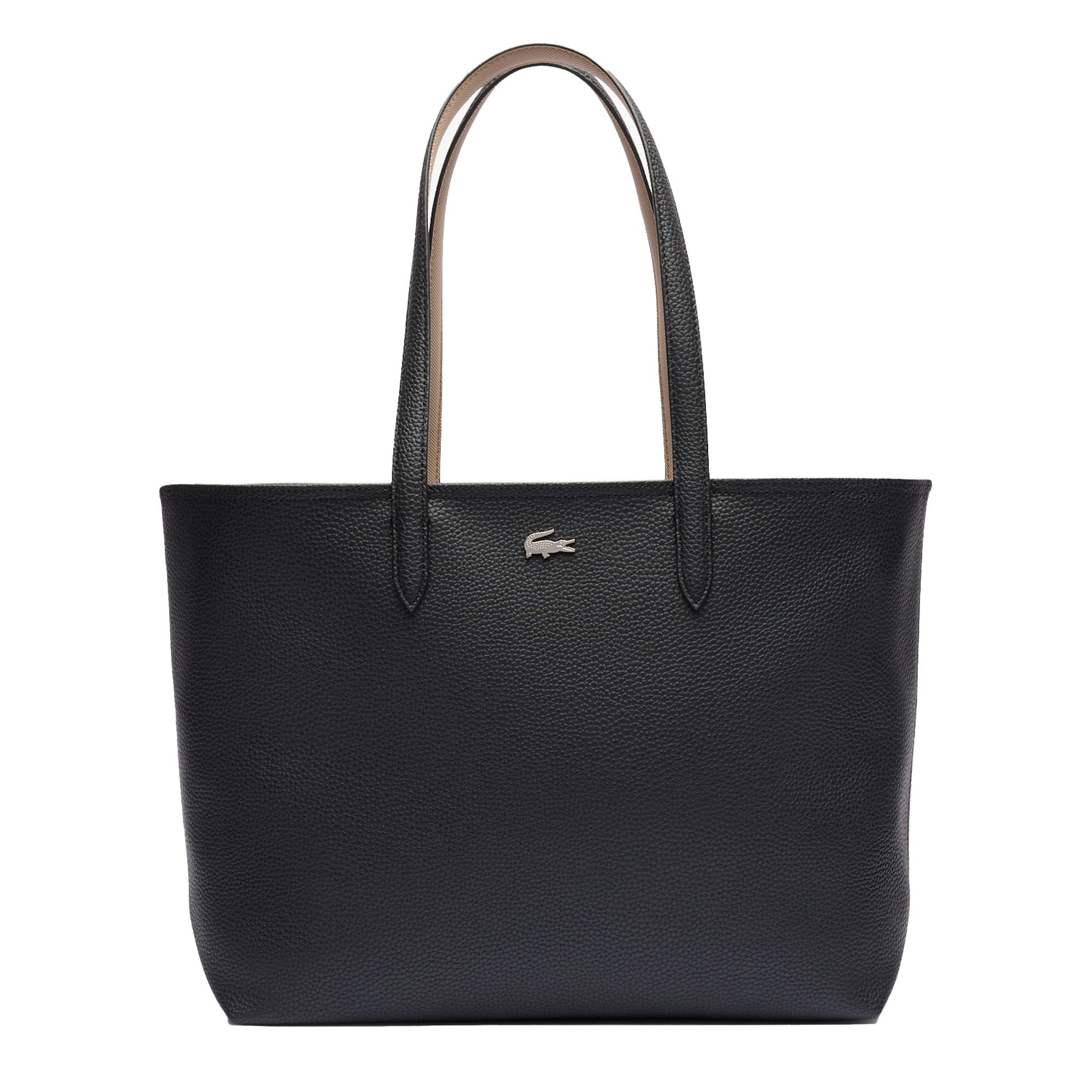 Lacoste, Geanta shopper din piele ecologica cu aspect texturat Anna Petit, Negru stins