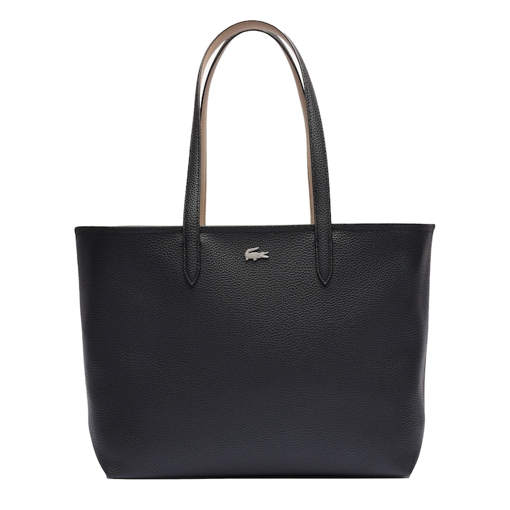 Lacoste, Geanta shopper din piele ecologica cu aspect texturat Anna Petit, Negru stins