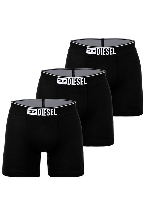 Diesel, Set de boxeri din amestec de bumbac cu text - 3 perechi, Negru