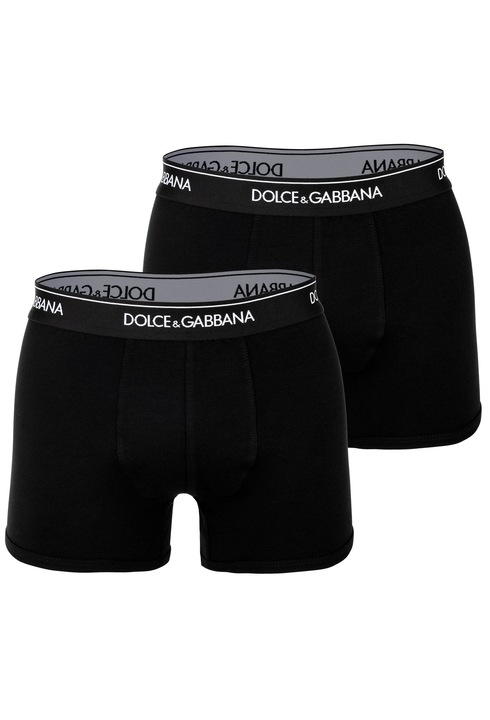 Dolce & Gabbana, Set de boxeri cu banda logo in talie - 2 perechi, Negru