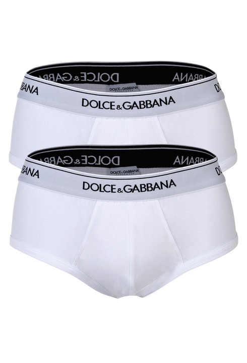 Dolce & Gabbana, Set de boxeri cu banda logo in talie - 2 perechi, Alb
