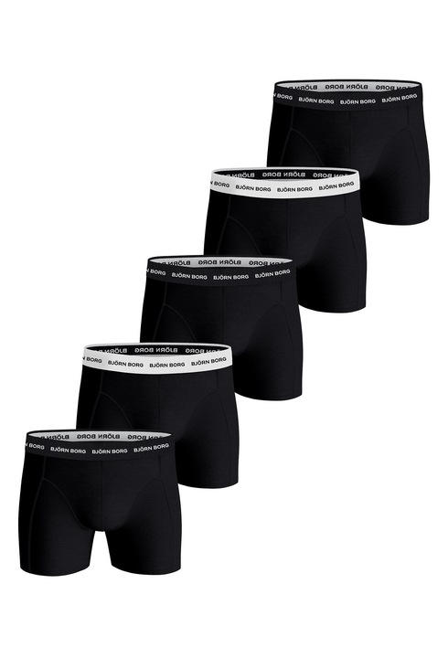 Björn Borg, Set de boxeri cu banda logo in talie - 5 perechi, Alb/Negru
