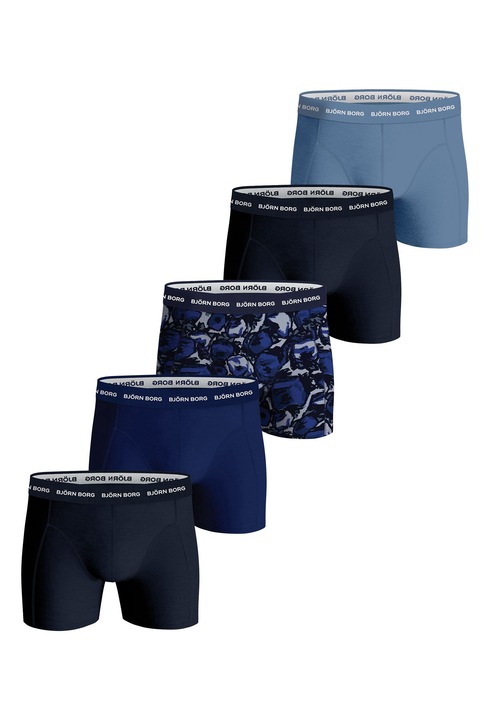 Björn Borg, Set de boxeri cu banda logo in talie - 5 perechi, Albastru