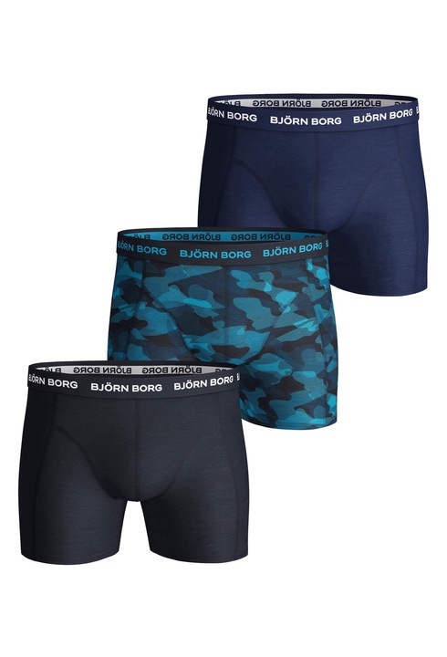 Björn Borg, Set de boxeri cu banda logo in talie - 3 perechi, Turcoaz/Albastru