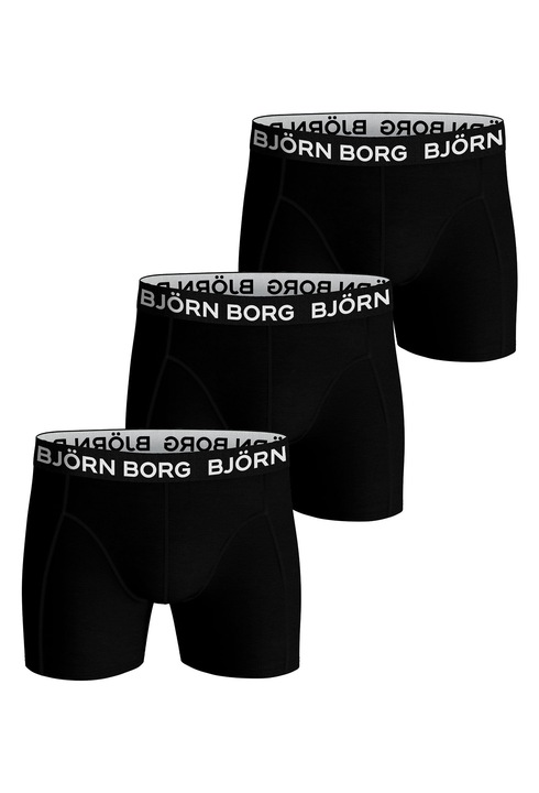 Björn Borg, Set de boxeri din amestec de bumbac cu banda logo in talie - 3 perechi, Alb/Negru