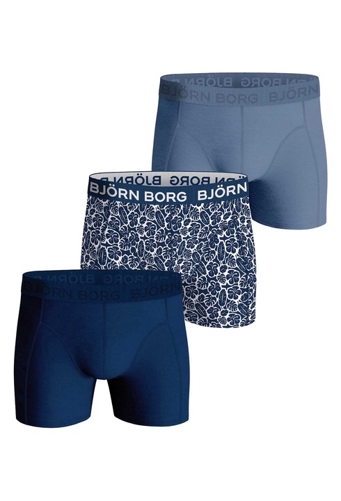 Björn Borg, Set de boxeri din amestec de bumbac cu banda logo in talie - 3 perechi, Alb/Albastru