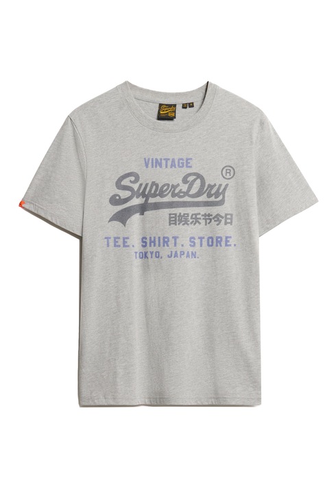Superdry & Co, Тениска Heritage с овално деколте и надпис, Сив