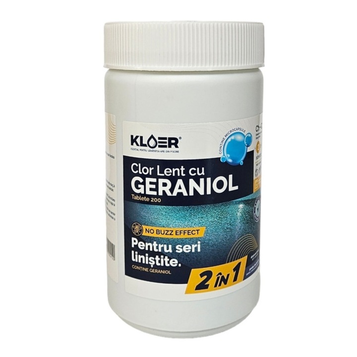 Lassú klór tabletták 200 gramm, geraniollal, Kloer, úszómedence vizéhez, 1 kg