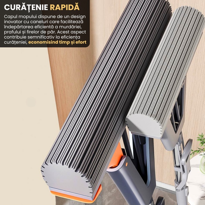 Szuper nedvszívó szivacsos felmosó, 38 cm, 3 PVA fej, teljes mennyiség, gyors és hatékony tisztítás, nedves felszívódás, újrafelhasználható fejek, automatikus kicsavaró rendszer, fekete narancs