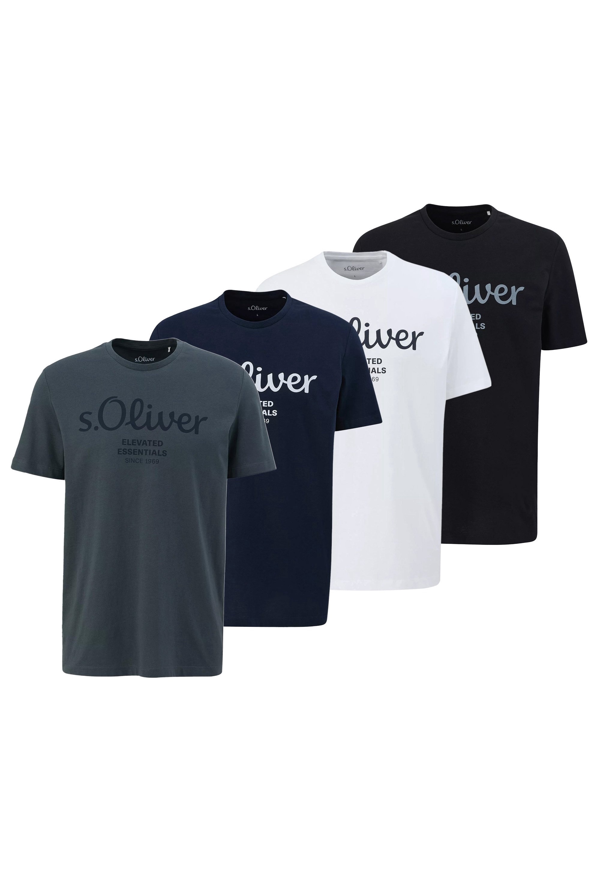s.Oliver, Set de tricouri cu imprimeu logo - 4 piese, Alb, Negru, Gri inchis, M