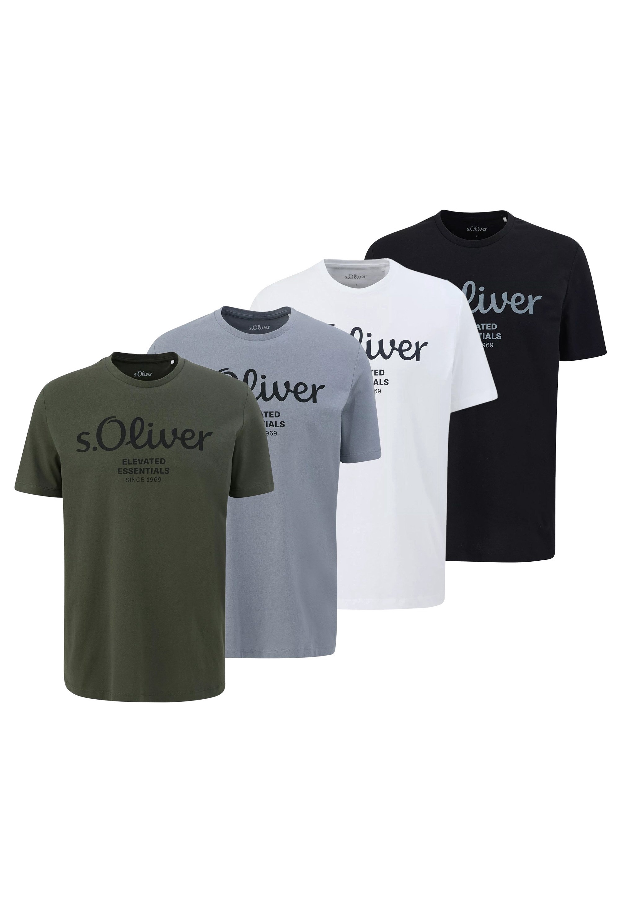 s.Oliver, Set de tricouri cu imprimeu logo - 4 piese, Alb, Negru, Verde inchis, L