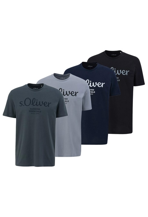 s.Oliver, Set de tricouri cu imprimeu logo - 4 piese, Negru/Gri cenusiu/Bleumarin