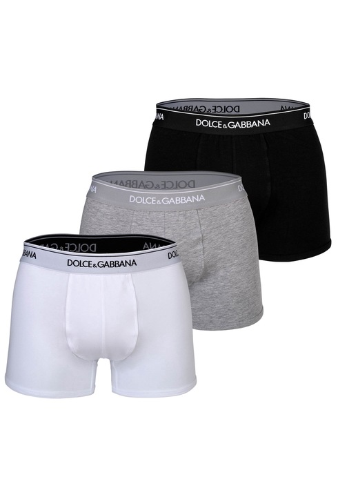 Dolce & Gabbana, Set de boxeri cu logo - 3 perechi, Alb/Negru/Gri