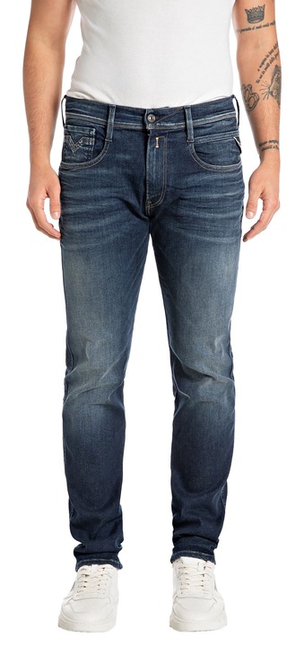 Replay, Blugi slim fit Hyperflex, Albastru inchis