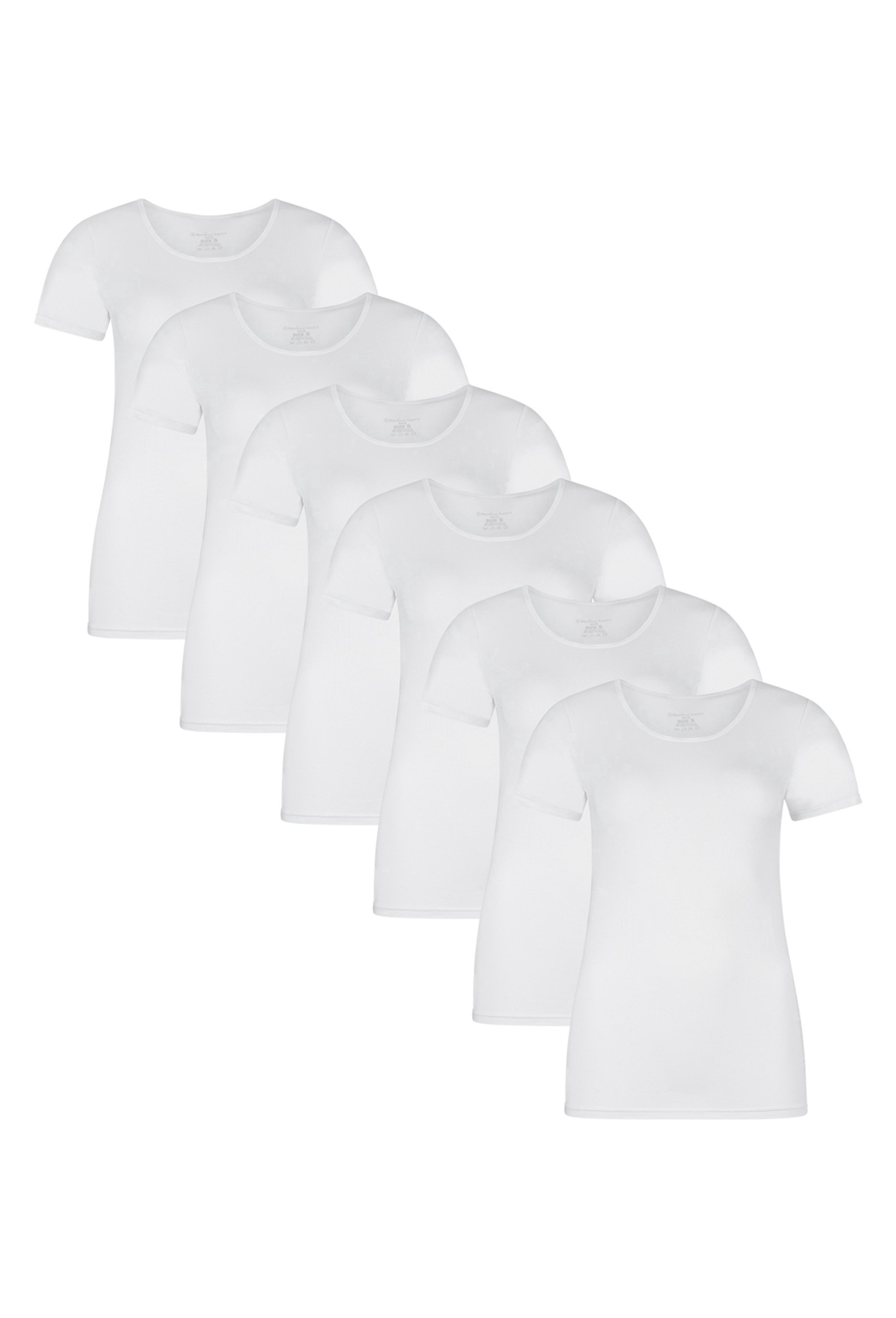 Bamboo Basics, Set de tricouri de casa Kate - 6 piese, Alb, M
