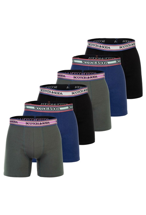 Scotch & Soda, Set de boxeri din amestec de bumbac - 6 perechi, Verde/Negru, S