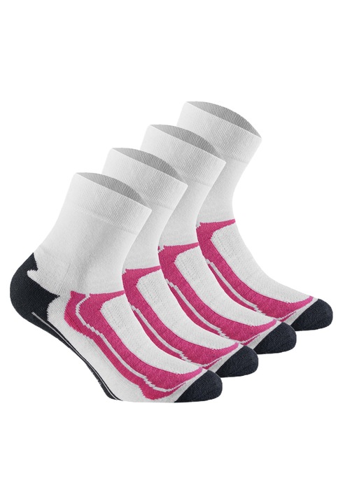 Rohner basic, Set de sosete scurte unisex din amestec de bumbac pentru trekking - 4 perechi, Alb/Roz