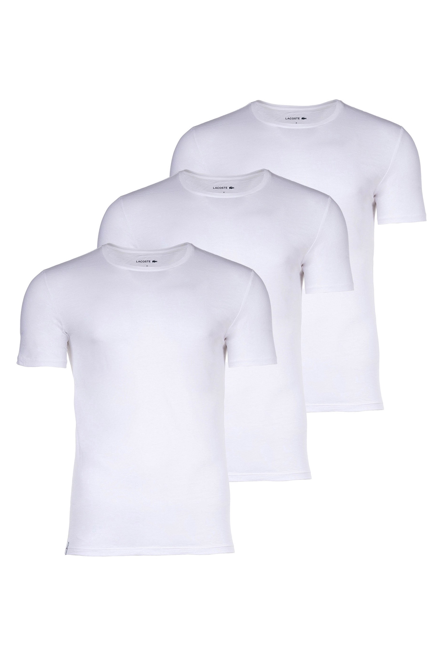 Lacoste, Set de tricouri slim fit din bumbac cu decolteu la baza gatului - 3 piese, Alb, L