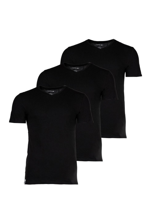Lacoste, Set de tricouri slim fit cu decolteu in V - 3 piese, Negru