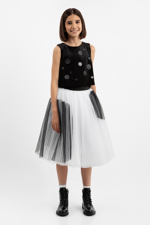 GULLIVER, Fusta mini evazata, Alb/Gri