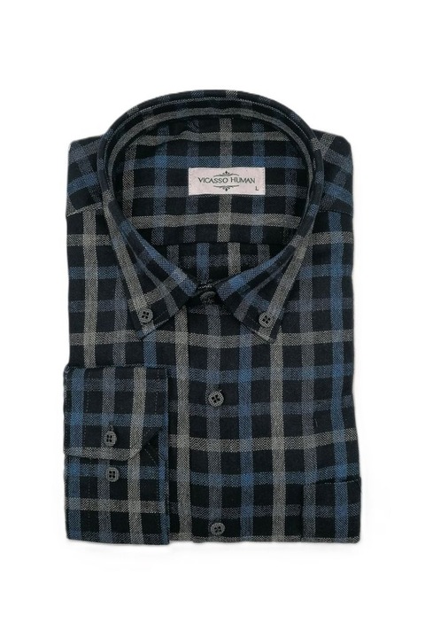 Camasa barbati din bumbac toamna- iarna model carouri Negru/Albastru/Alb L