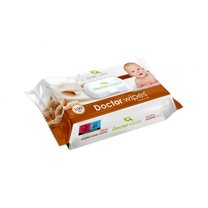 Servetele umede Doctor Wipes cu lapte de migdale Almond Milk 100 bucati in cutie cu capac