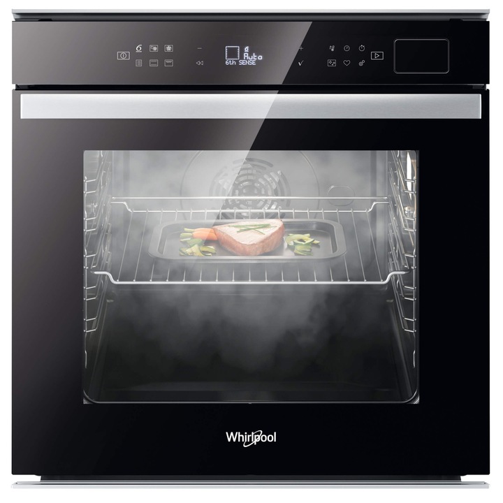Cuptor incorporabil Whirlpool W6OS44S2HBL, Clasa A+, Capacitate 73 l, 6th Sense, 8 functii, SteamSense, Ready2cook, Grill, Maxi Cooking, Smart Clean, Soft Closing, Negru