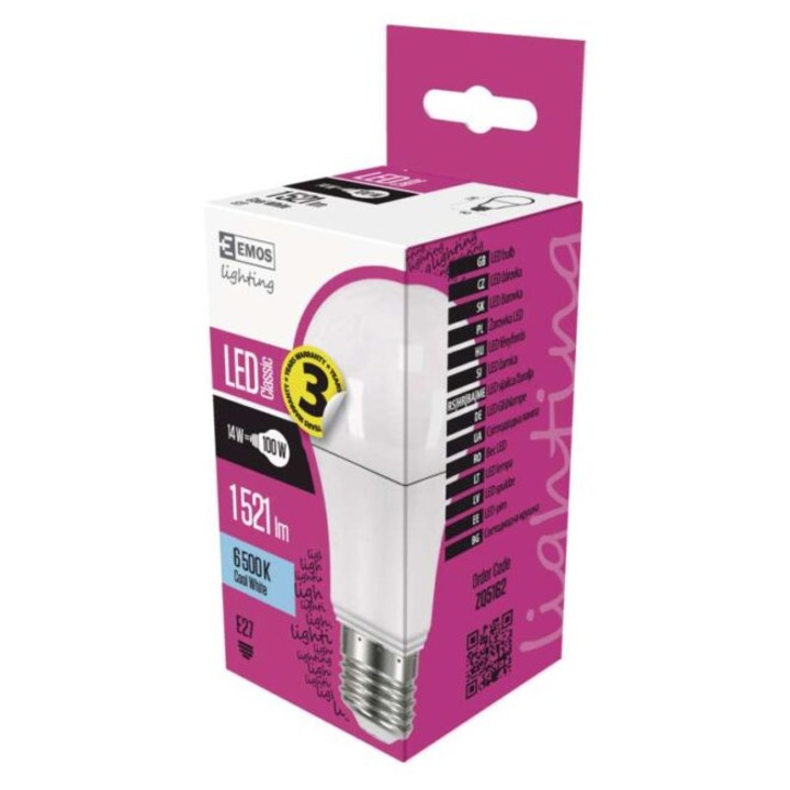 LED крушка, Emos, 14W, 1 521 lm, 230 V, Студена светлина