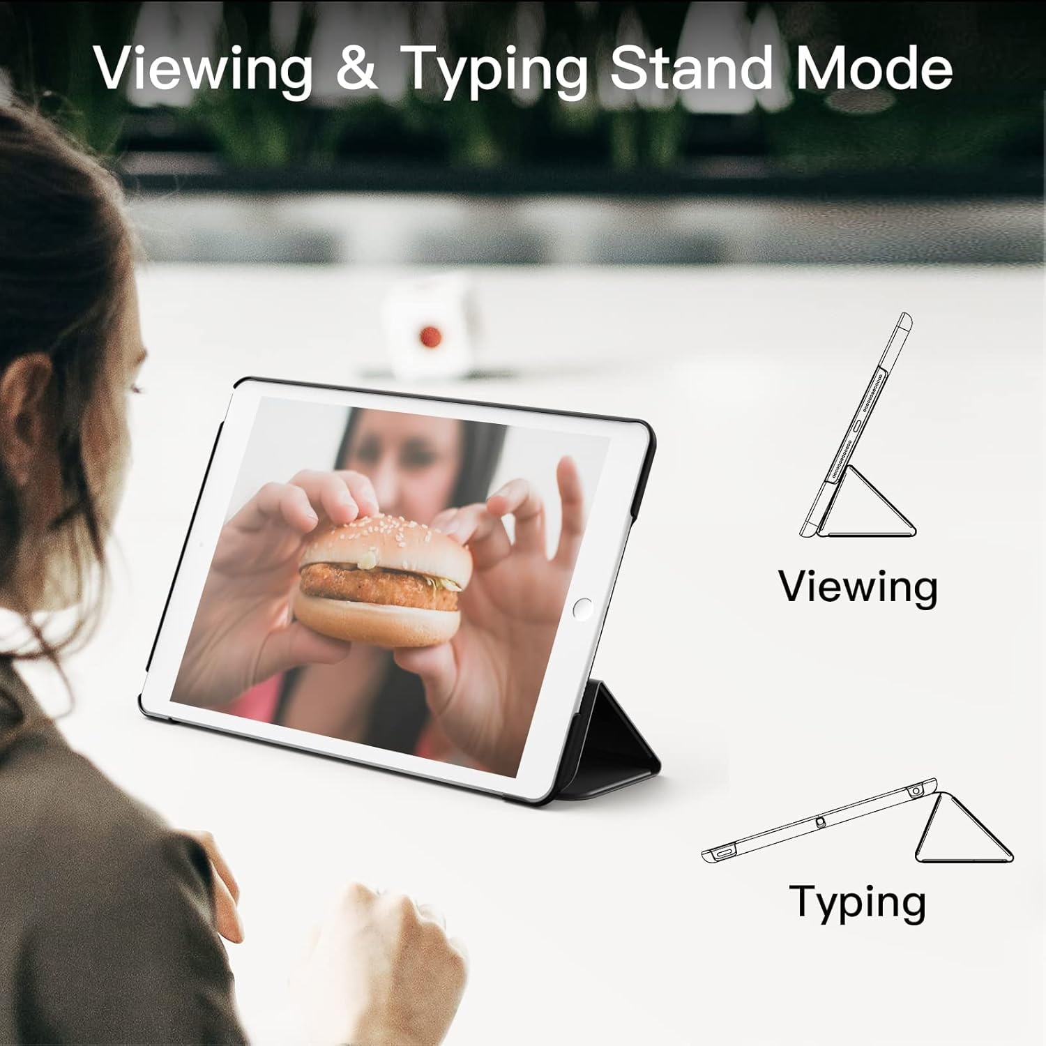 Husa pentru iPad 10, 2 inchi a 9-a a 8-a a 7-a generatie, 2021 2020 2019, carcasa din spate tare, cu suport pentru tableta la atingere moale, trezire automata neagra