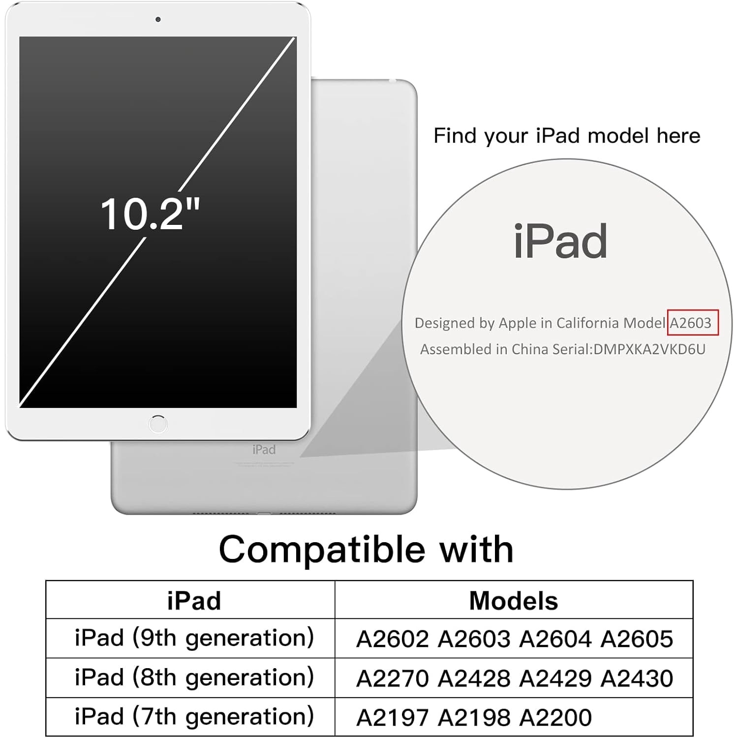 Husa pentru iPad 10, 2 inchi a 9-a a 8-a a 7-a generatie, 2021 2020 2019, carcasa din spate tare, cu suport pentru tableta la atingere moale, trezire automata neagra