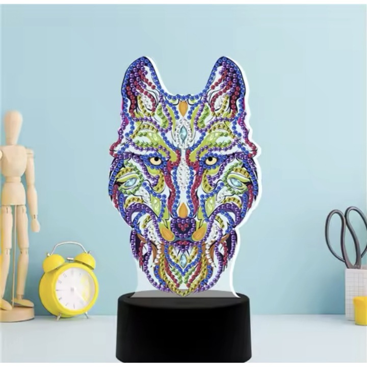 DIY LED lámpa, gyémántfestés, LUP modell, többszínű, 12x7cm