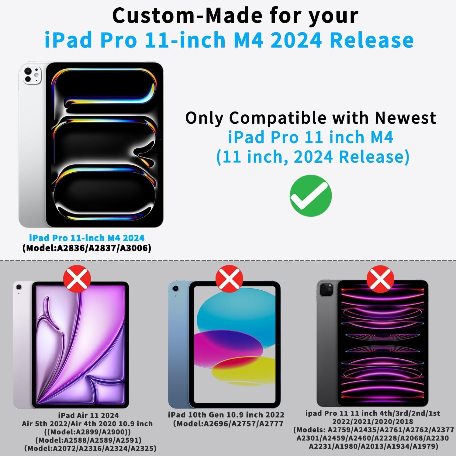 Husa pentru iPad Pro 11 inch M4 2024, cu suport pentru creion, spate plin, cu Auto Wake Sleep-neagra