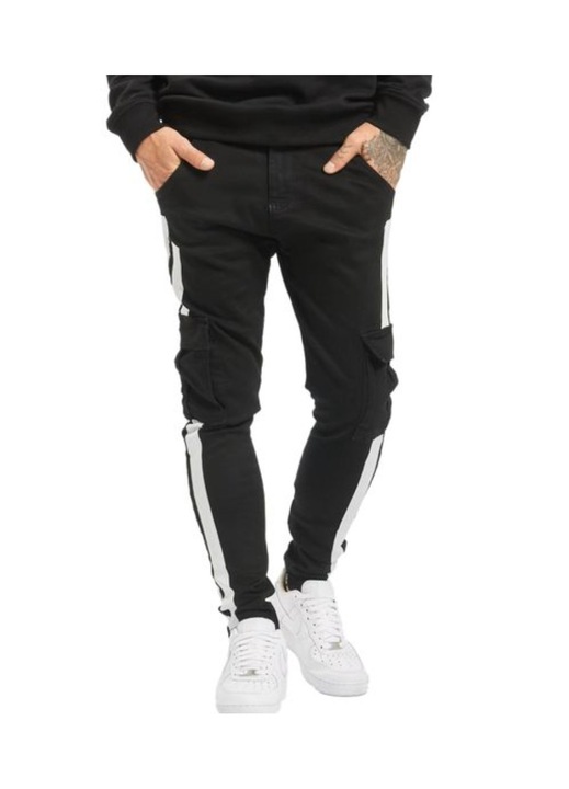 Vsct Keanu Mega Stripe férfi cargo nadrág oldalcsíkos szárzsebekkel fekete stílusos farmer W32/L34-es méret