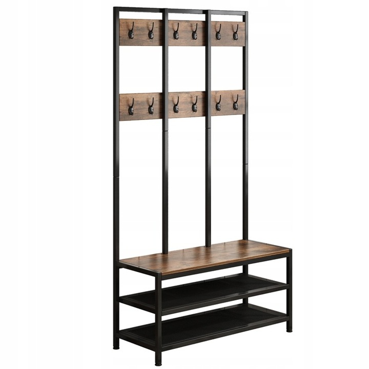 Álló ruha állvány cipő szekrény ülőkével előszoba polc barna retro MUVU