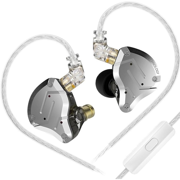 Casti KZ ZS10 Pro Acoustics, 4BA+1DD Hybrid 10 drivere, HIFI, Monitor, metalice, cu anulare a zgomotului microfon HD, Argintiu