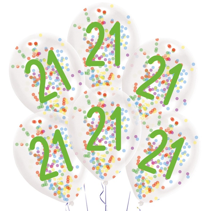 Балон Happy Birthday 21 Droplets, пълен с конфети, 6 бр. 11 инча (27,5 см)