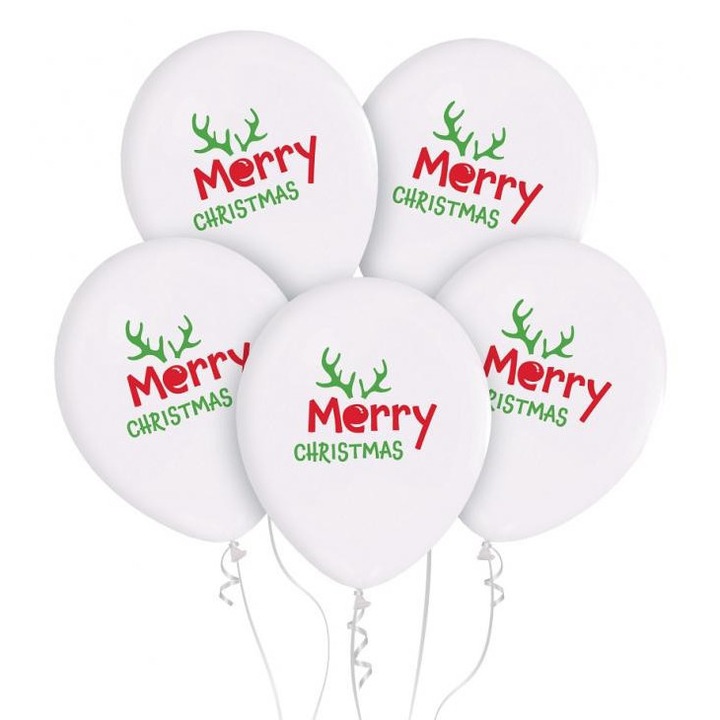 Merry Christmas, Karácsonyi léggömb, lufi 5 db-os 12 inch (30cm)