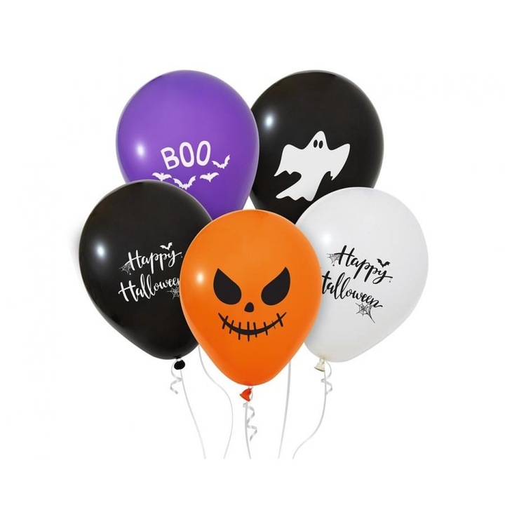 Baloane Happy Halloween set 5szt, Godan, negru, alb, violet, portocaliu, 30cm