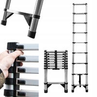 Scara telescopica pliabila, Baulich, otel, 9 trepte, inaltime maxima 2,60 m, inaltime de lucru 3,70 m, capacitate maxima 125 kg, extensibila, mecanism anti-prindere, picioare antiderapante, blocare sigura, cu maner si curea de transport