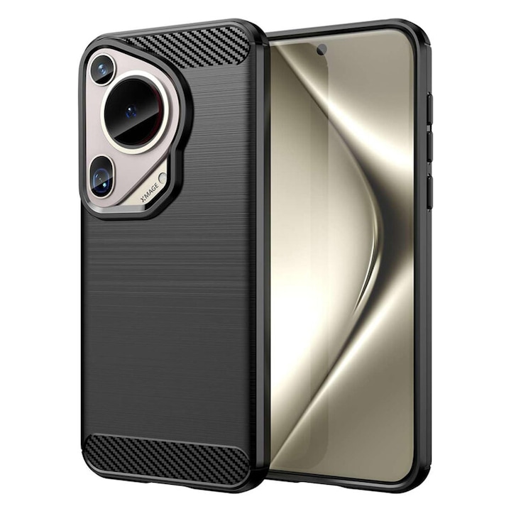 Защитен калъф, съвместим с Huawei Pura 70 Ultra, карбон силикон, черен