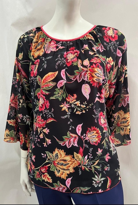 Bluza Voal Negru, Imprimeu Flori