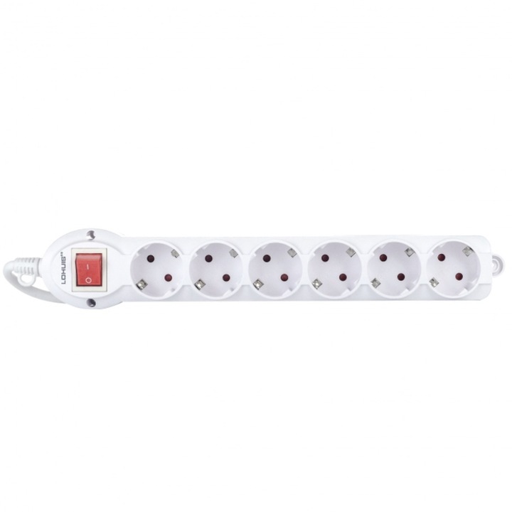 Удължител Lohuis 6 гнезда, 5 m, 3500W, 3 x 1,5 mmp, защитен контакт, ключ