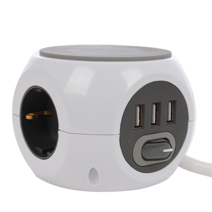 Unitec удължител 3 гнезда + 3 USB, 3680W, 3 x 1.5 mmp, защитен контакт, ключ
