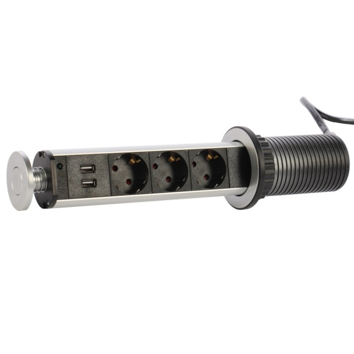 Hoff pop-up удължител, 3 гнезда + 2 USB 2.1A, вграден