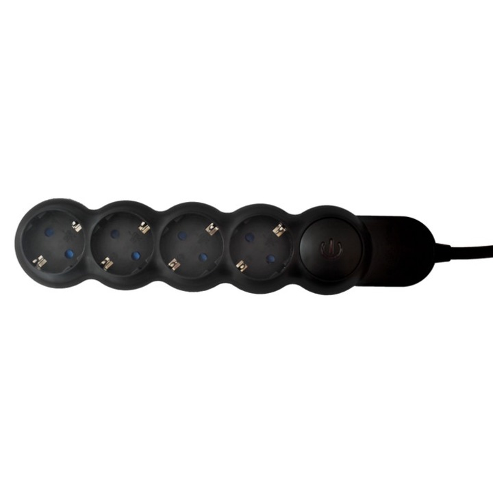 Hoff Line Удължител с 4 гнезда, 5 м, 3500W, 3 x 1,5 mmp, ключ, черен