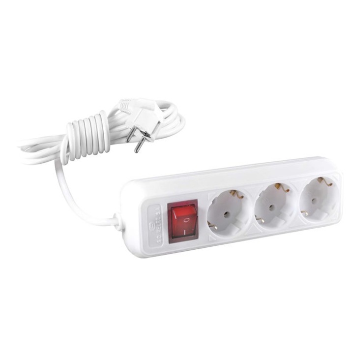 Удължител 0265, 3 гнезда, 3 м, 2500W, 3 x 1 mmp, защитен контакт, ключ