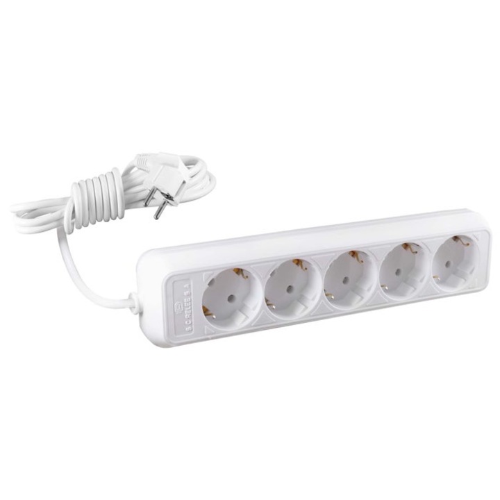 Удължител 036653, 5 гнезда, 5 м, 2500W, 3 x 1 mmp, защитен контакт