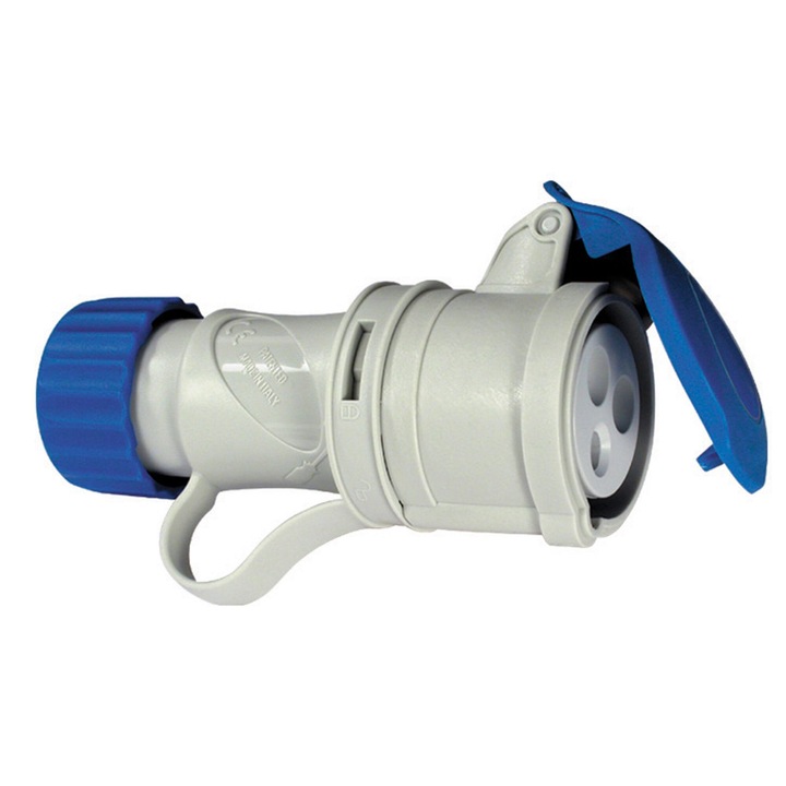 Priza Portabila Industriala, 2P+E, 16A, 200-250V, 6h, IP44, Cablarea Rapida, Culoarea Gri / Albastru, Fanton Italia