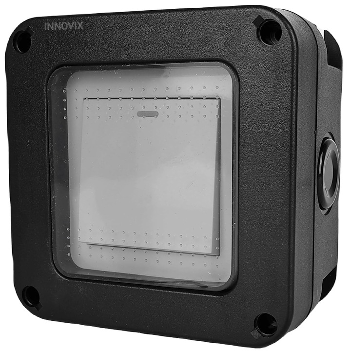 Intrerupator simplu exterior INNOVIX, Model Standard European, IP66, rezistent la apa si praf, negru
